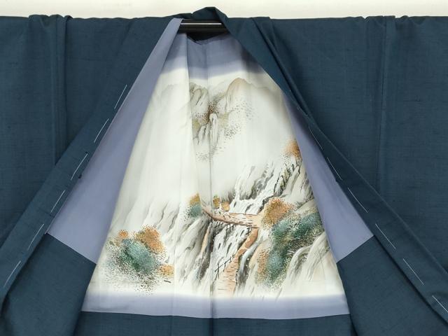 平和屋着物●男性 紬 アンサンブル 長羽織 留紺色 キングサイズ 正絹 逸品 未使用 DABB0628ud