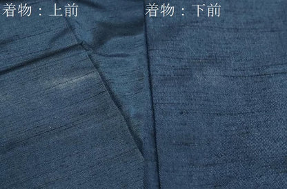 平和屋着物●男性 紬 アンサンブル 長羽織 長襦袢（無双）セット 濃藍色 正絹 逸品 DABB0629ud