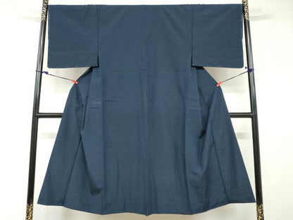 平和屋着物●男性 紬 アンサンブル 長羽織 長襦袢（無双）セット 濃藍色 正絹 逸品 DABB0629ud