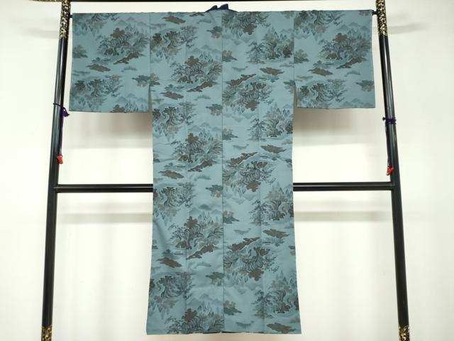 平和屋着物●男性 紬 アンサンブル 長羽織 長襦袢（無双）セット 濃藍色 正絹 逸品 DABB0629ud