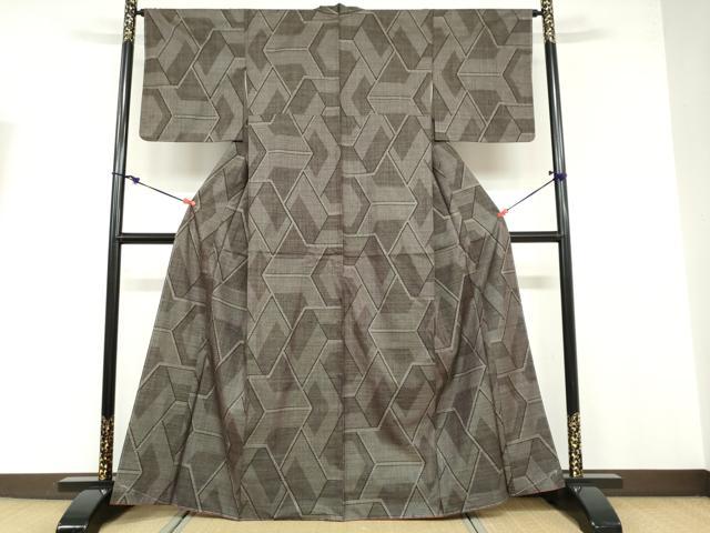 平和屋着物●本場大島紬 7マルキ 変わり格子文 正絹 逸品 未使用 DABB0633ud