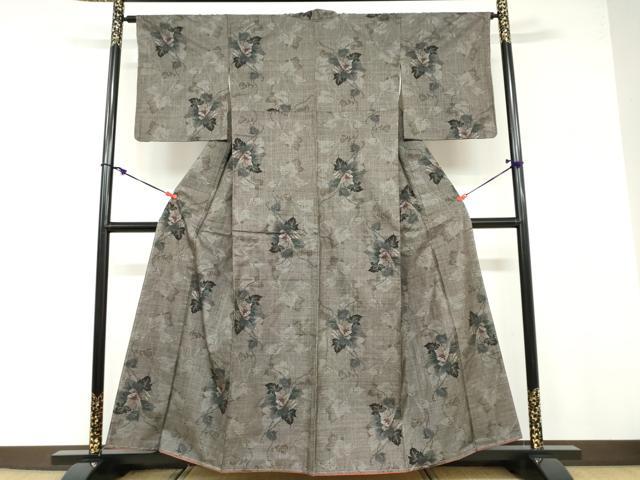 平和屋着物●本場大島紬 7マルキ 蔦の葉草花文 正絹 逸品 未使用 DABB0635ud