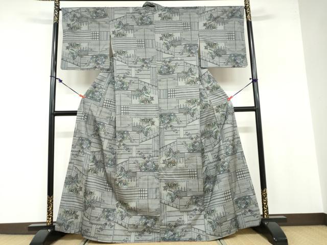 平和屋着物●本場大島紬 7マルキ 草花文 正絹 逸品 DABB0637ud
