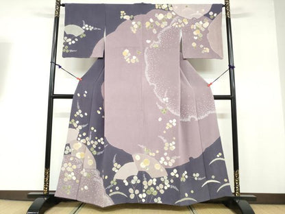 平和屋着物●訪問着 地紙鹿の子草花文 金彩 鬼しぼ縮緬 正絹 逸品 DABB0651ud