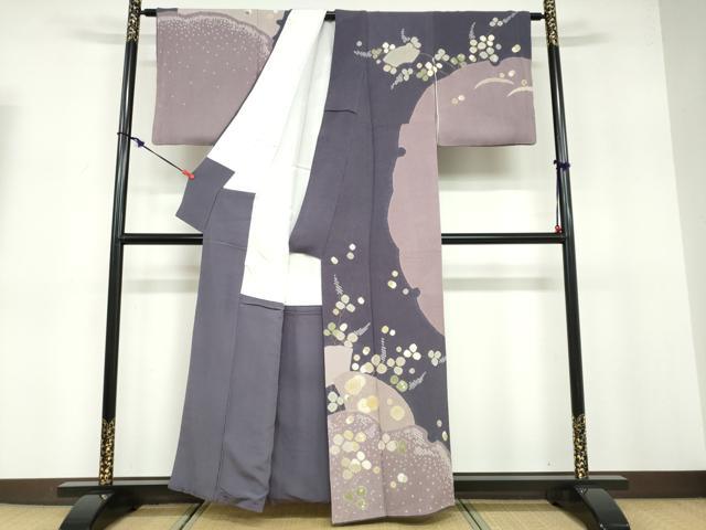 平和屋着物●訪問着 地紙鹿の子草花文 金彩 鬼しぼ縮緬 正絹 逸品 DABB0651ud