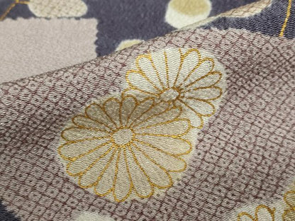 平和屋着物●訪問着 地紙鹿の子草花文 金彩 鬼しぼ縮緬 正絹 逸品 DABB0651ud