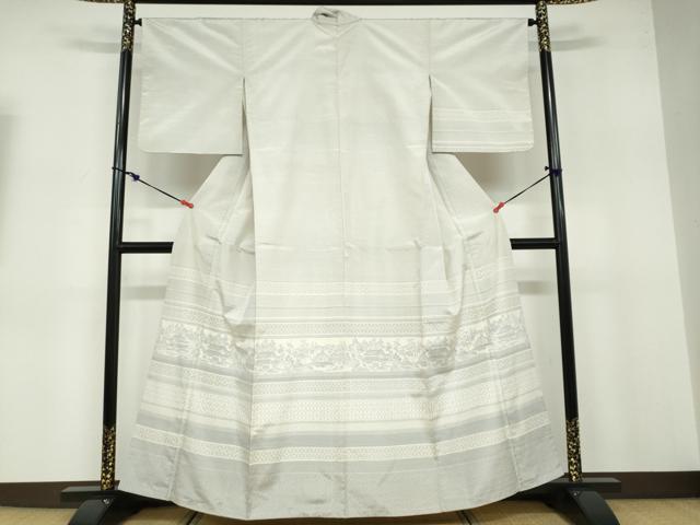 平和屋着物●訪問着 紬地 横段吉祥風景文 正絹 逸品 DABB0652ud