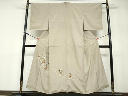 平和屋着物●蓑虫工芸作家 田尾笛秋 訪問着 紬地 童子遊び 正絹 逸品 未使用 DABB0659ud