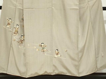 平和屋着物●蓑虫工芸作家 田尾笛秋 訪問着 紬地 童子遊び 正絹 逸品 未使用 DABB0659ud
