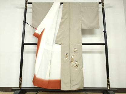 平和屋着物●蓑虫工芸作家 田尾笛秋 訪問着 紬地 童子遊び 正絹 逸品 未使用 DABB0659ud
