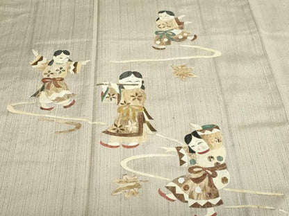 平和屋着物●蓑虫工芸作家 田尾笛秋 訪問着 紬地 童子遊び 正絹 逸品 未使用 DABB0659ud