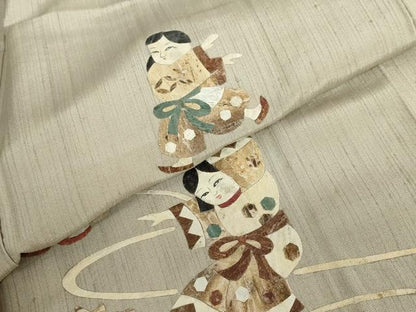 平和屋着物●蓑虫工芸作家 田尾笛秋 訪問着 紬地 童子遊び 正絹 逸品 未使用 DABB0659ud
