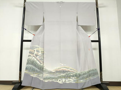 平和屋着物●本加賀友禅作家 勝野緑峯 色留袖 群鶴樹林文 正絹 逸品 DABB0660ud