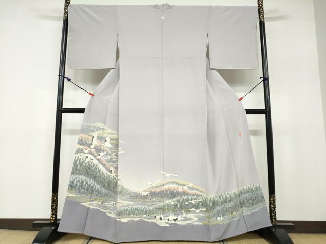 平和屋着物●本加賀友禅作家 勝野緑峯 色留袖 群鶴樹林文 正絹 逸品 DABB0660ud