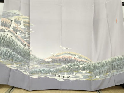 平和屋着物●本加賀友禅作家 勝野緑峯 色留袖 群鶴樹林文 正絹 逸品 DABB0660ud