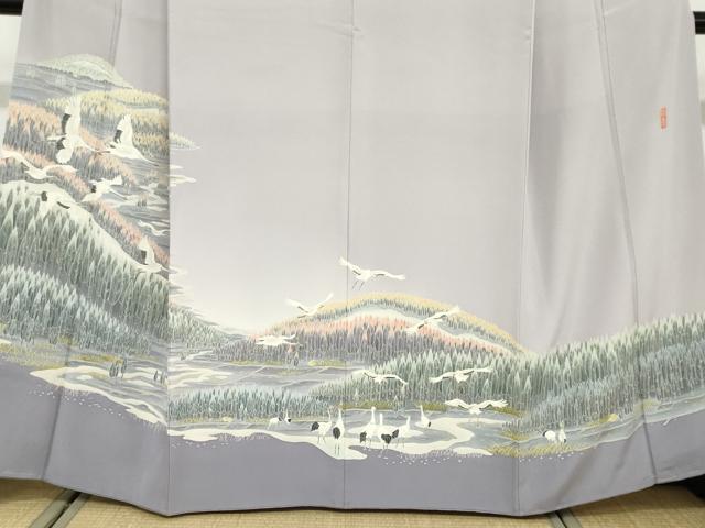 平和屋着物●本加賀友禅作家 勝野緑峯 色留袖 群鶴樹林文 正絹 逸品 DABB0660ud