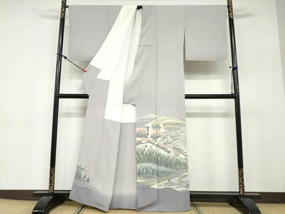 平和屋着物●本加賀友禅作家 勝野緑峯 色留袖 群鶴樹林文 正絹 逸品 DABB0660ud