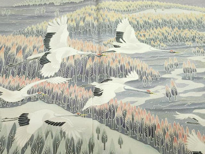 平和屋着物●本加賀友禅作家 勝野緑峯 色留袖 群鶴樹林文 正絹 逸品 DABB0660ud