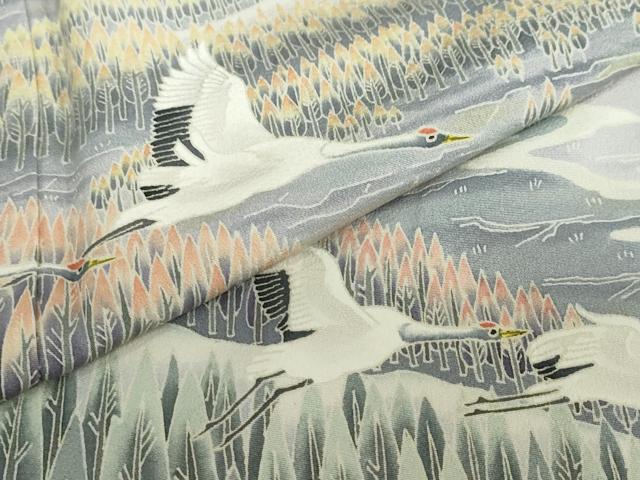 平和屋着物●本加賀友禅作家 勝野緑峯 色留袖 群鶴樹林文 正絹 逸品 DABB0660ud