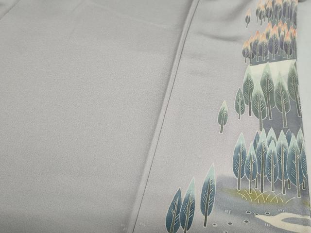 平和屋着物●本加賀友禅作家 勝野緑峯 色留袖 群鶴樹林文 正絹 逸品 DABB0660ud