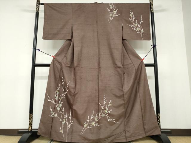 平和屋着物●訪問着 友禅 白山紬 枝花文 正絹 逸品 DABB0661ud