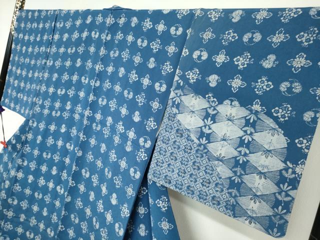 平和屋着物●訪問着 藍 型染め 吉祥草花文 鬼しぼ縮緬 ますいわ屋扱い 正絹 逸品 未使用 DABB0670ud
