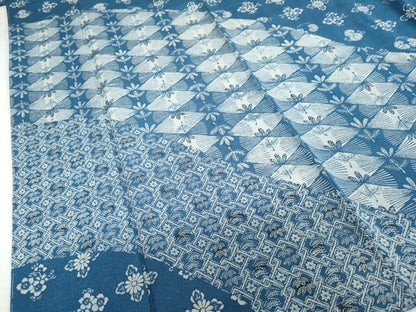 平和屋着物●訪問着 藍 型染め 吉祥草花文 鬼しぼ縮緬 ますいわ屋扱い 正絹 逸品 未使用 DABB0670ud