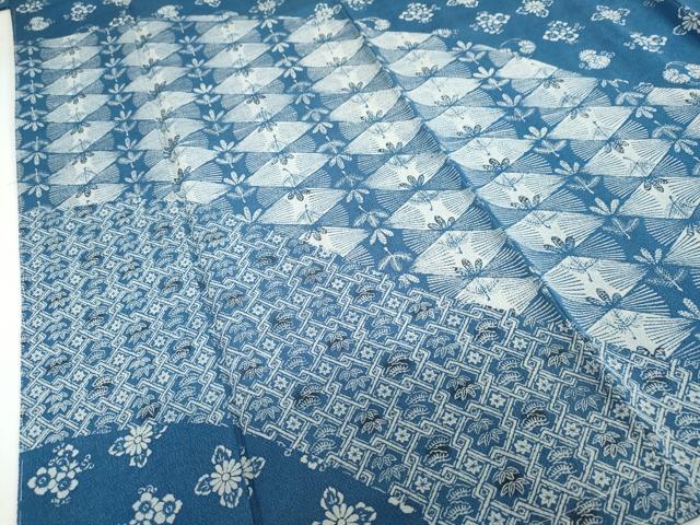平和屋着物●訪問着 藍 型染め 吉祥草花文 鬼しぼ縮緬 ますいわ屋扱い 正絹 逸品 未使用 DABB0670ud