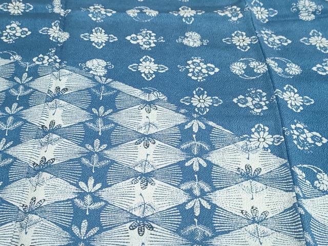 平和屋着物●訪問着 藍 型染め 吉祥草花文 鬼しぼ縮緬 ますいわ屋扱い 正絹 逸品 未使用 DABB0670ud
