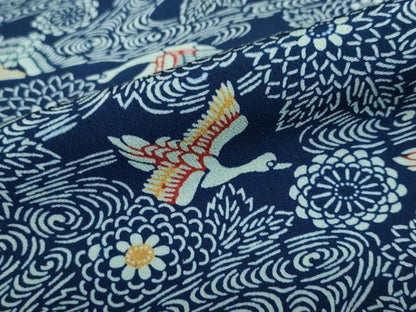 平和屋着物●上質な小紋 藍 型染め 流水花鳥文 正絹 逸品 DABB0672ud