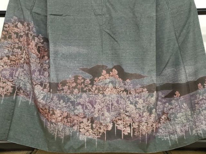 平和屋着物●訪問着 作家物 紬地 ろうけつ染め 樹林文 正絹 逸品 DABB0676ud