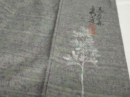 平和屋着物●訪問着 作家物 紬地 ろうけつ染め 樹林文 正絹 逸品 DABB0676ud