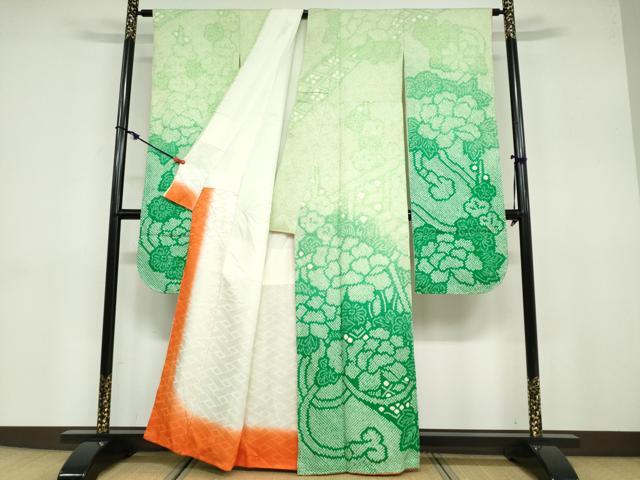 平和屋着物●豪華振袖 総絞り 草花文 暈し染め 正絹 逸品 未使用 DABB0680ud