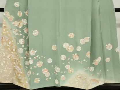 平和屋着物●訪問着 駒刺繍 雪輪草花文 暈し染め 金彩 正絹 逸品 未使用 DABB0683ud