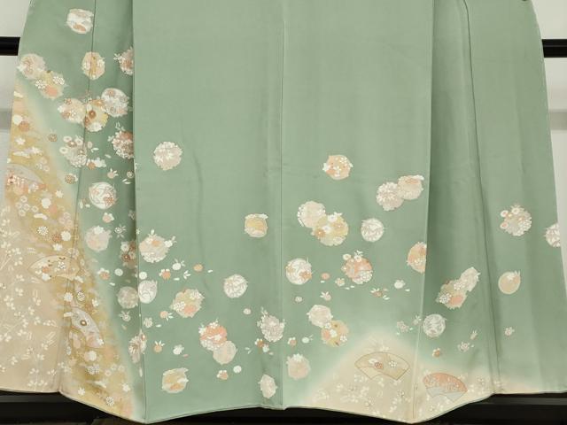平和屋着物●訪問着 駒刺繍 雪輪草花文 暈し染め 金彩 正絹 逸品 未使用 DABB0683ud
