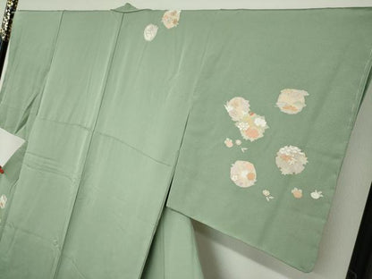 平和屋着物●訪問着 駒刺繍 雪輪草花文 暈し染め 金彩 正絹 逸品 未使用 DABB0683ud