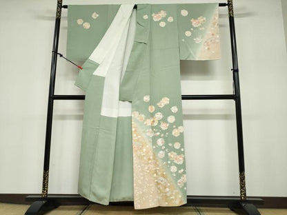 平和屋着物●訪問着 駒刺繍 雪輪草花文 暈し染め 金彩 正絹 逸品 未使用 DABB0683ud