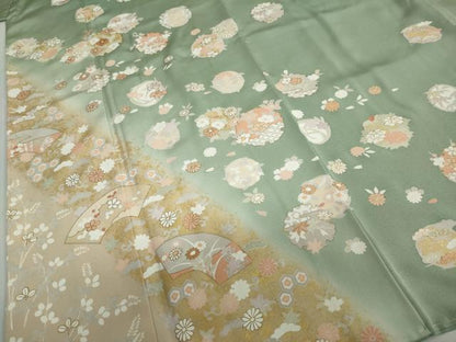 平和屋着物●訪問着 駒刺繍 雪輪草花文 暈し染め 金彩 正絹 逸品 未使用 DABB0683ud