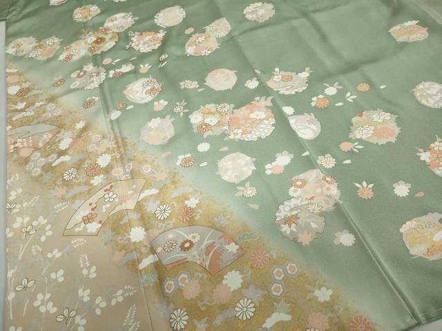 平和屋着物●訪問着 駒刺繍 雪輪草花文 暈し染め 金彩 正絹 逸品 未使用 DABB0683ud