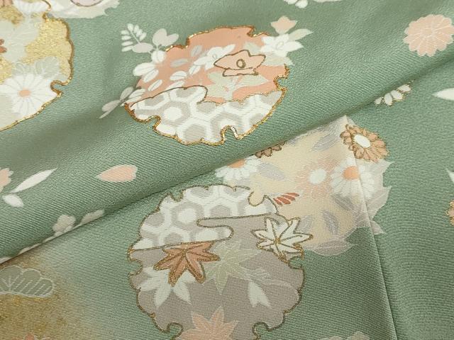 平和屋着物●訪問着 駒刺繍 雪輪草花文 暈し染め 金彩 正絹 逸品 未使用 DABB0683ud