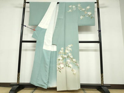 平和屋着物●本加賀友禅作家 成竹登茂男 訪問着 枝花文 暈し染め 正絹 逸品 DABB0692ud