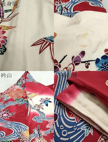 平和屋着物●豪華振袖 型染め 流水花鳥文 正絹 逸品 DABB0696ud