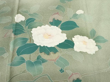 平和屋着物●訪問着 友禅 作家物 枝椿文 暈し染め 正絹 逸品 DABB0700ud