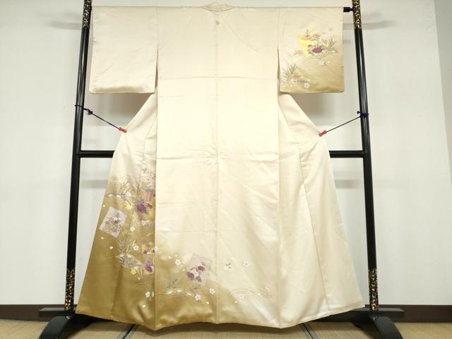 平和屋着物●訪問着 駒刺繍 貝紫 色紙重ね御所車草花文 金彩 さが美扱い 正絹 逸品 DABB0704ud
