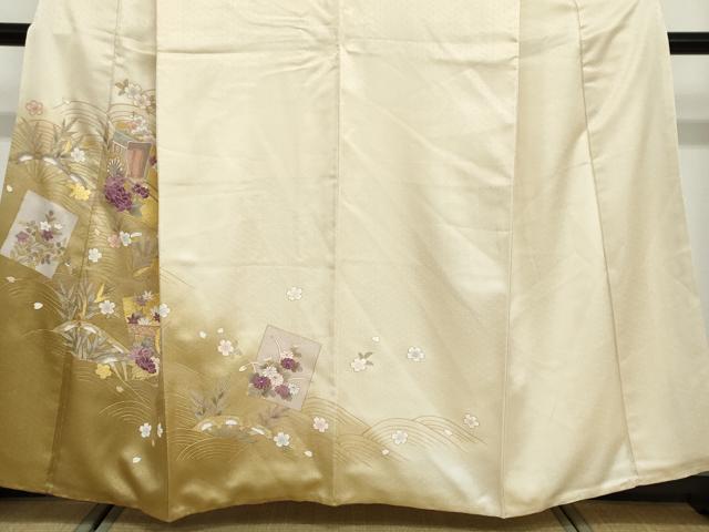 平和屋着物●訪問着 駒刺繍 貝紫 色紙重ね御所車草花文 金彩 さが美扱い 正絹 逸品 DABB0704ud