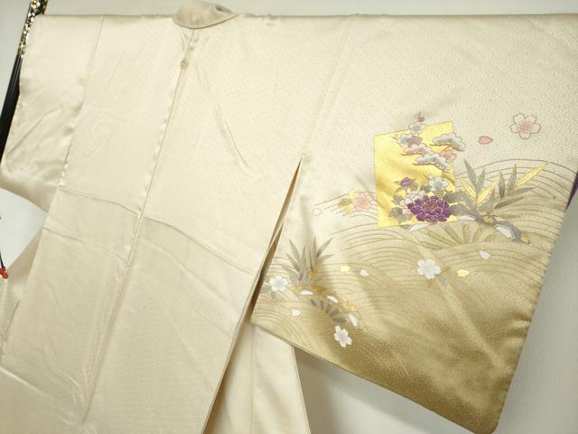 平和屋着物●訪問着 駒刺繍 貝紫 色紙重ね御所車草花文 金彩 さが美扱い 正絹 逸品 DABB0704ud