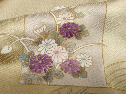 平和屋着物●訪問着 駒刺繍 貝紫 色紙重ね御所車草花文 金彩 さが美扱い 正絹 逸品 DABB0704ud