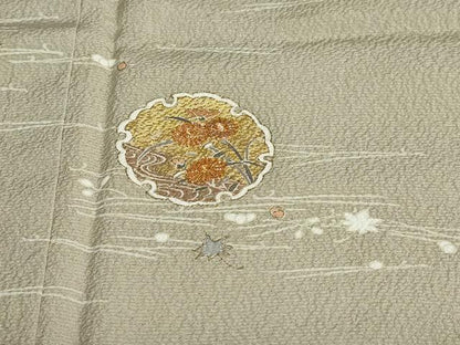 平和屋着物●訪問着 駒刺繍 雪輪草花文 金彩 正絹 逸品 未使用 DABB0707ud