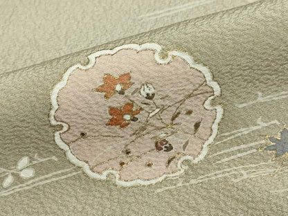 平和屋着物●訪問着 駒刺繍 雪輪草花文 金彩 正絹 逸品 未使用 DABB0707ud