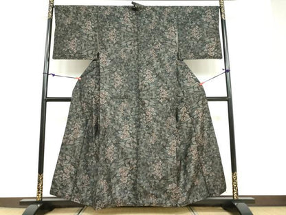 平和屋着物●本場大島紬 9マルキ 草花文 正絹 逸品 DABB0708ud